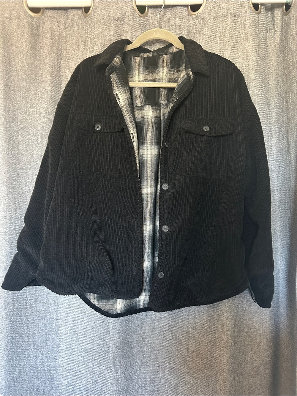 Black Corduroy and Plaid Reversible Jacket - Women